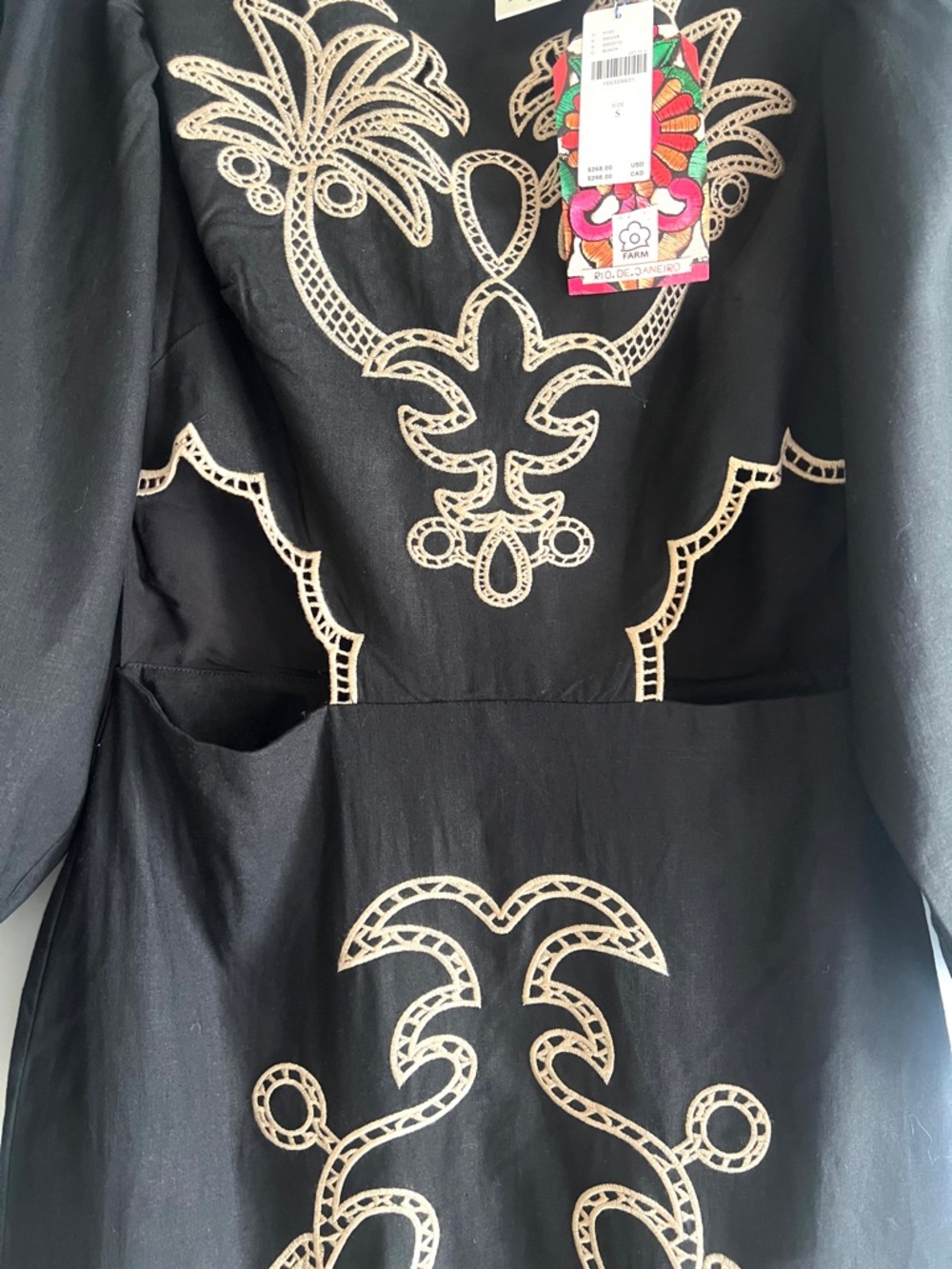 FARM Rio x Anthropologie Black Cutout Embroidered Palm Midi Dress Size Small NWT - Picture 7 of 13